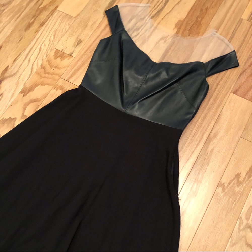 Sexy Black Leather Mesh Fit and Flare Dress Small